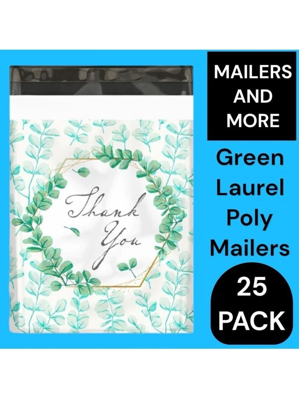 25 10X13 Poly Mailers Green Laurel Thank You Flat Shipping Envelopes - Picture 7 of 12